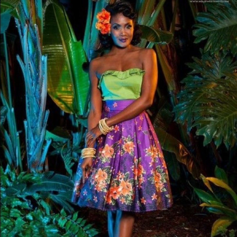 Deadly Dames by Micheline Pitt Tropical Purple KinkyBox Skirt Small